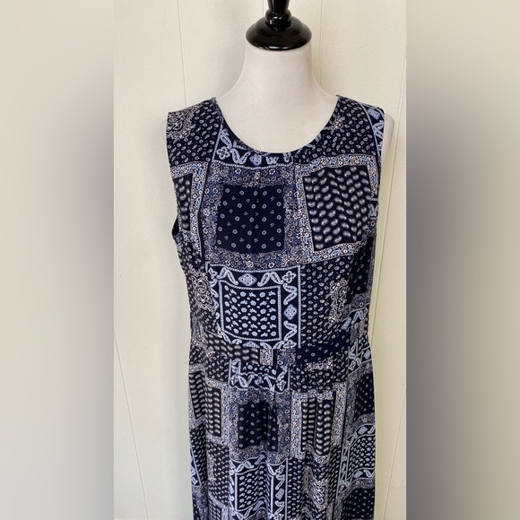 Talbots Blue Paisley Bandana Print Midi Maxi Dress Size 14 Sleeveless Casual - Picture 3 of 13